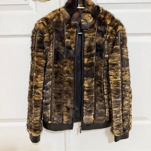 Women’s Brown Real Mink Fur, 100% Sheep Leather Jacket with Zip
